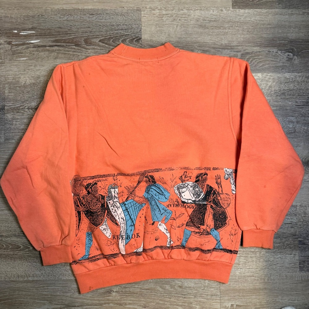 Vintage Reebok Mythology Graphic Crewneck Sweatshirt Orange Mens Small 90s Rare - Picture 2 of 6